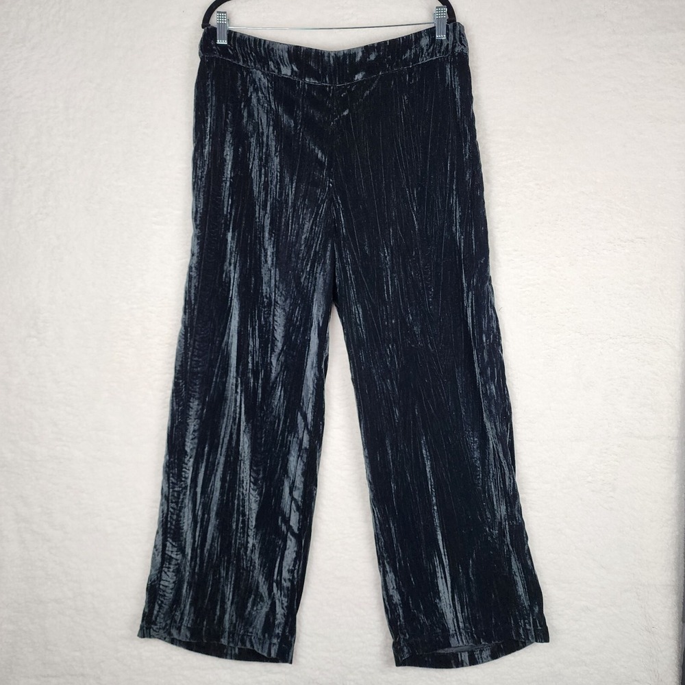 Soft Surroundings Crushed Velvet Wide Leg Pants Black Elastic Waist Large